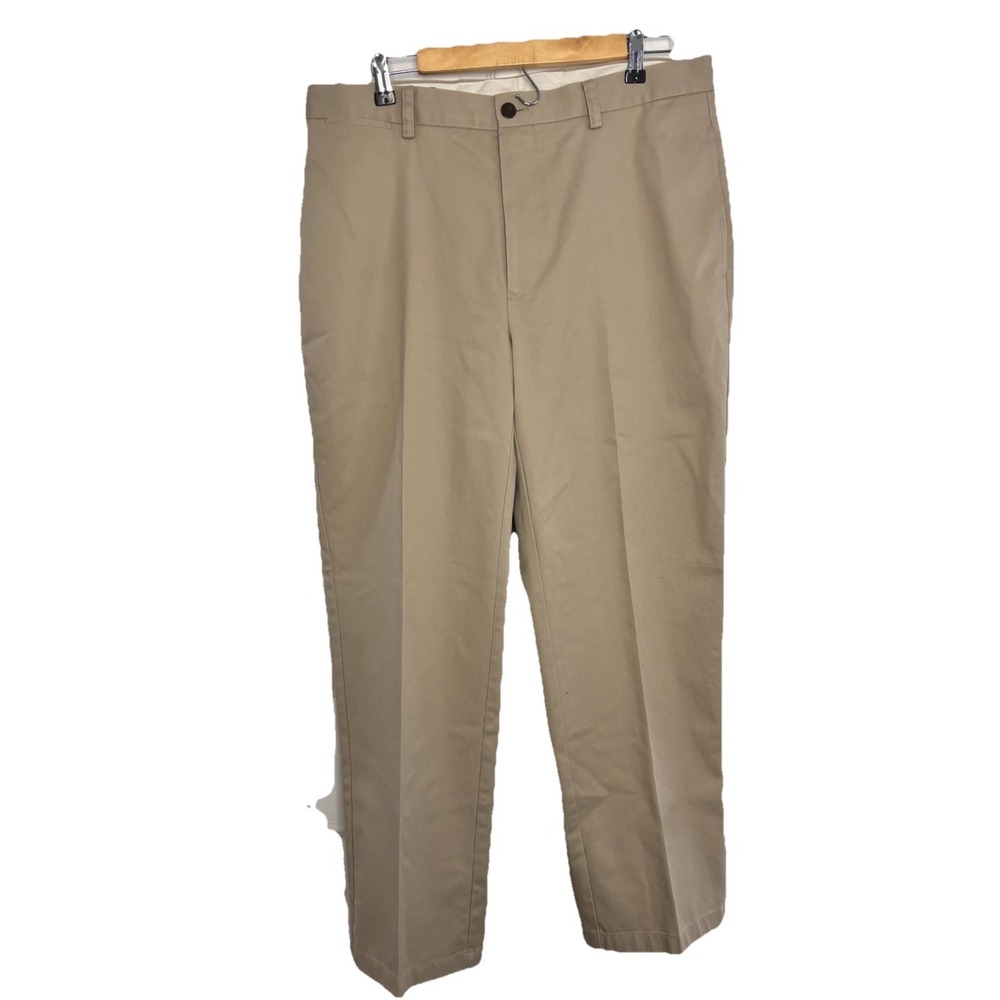Orvis Mens Khaki Straight Leg Flat Front Casual Dress Pants Size 35x30